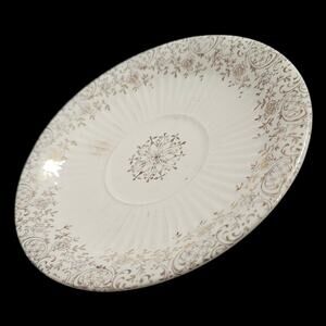 Antique Gold Floral Transferware Saucer Plate 6" White Ironstone Look